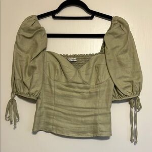 Reformation Sage Green Puff Sleeve Bustier Top
